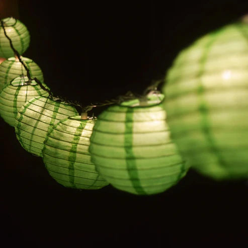 String Lights Paper Lanterns Set of 10 4" Round Grass Green