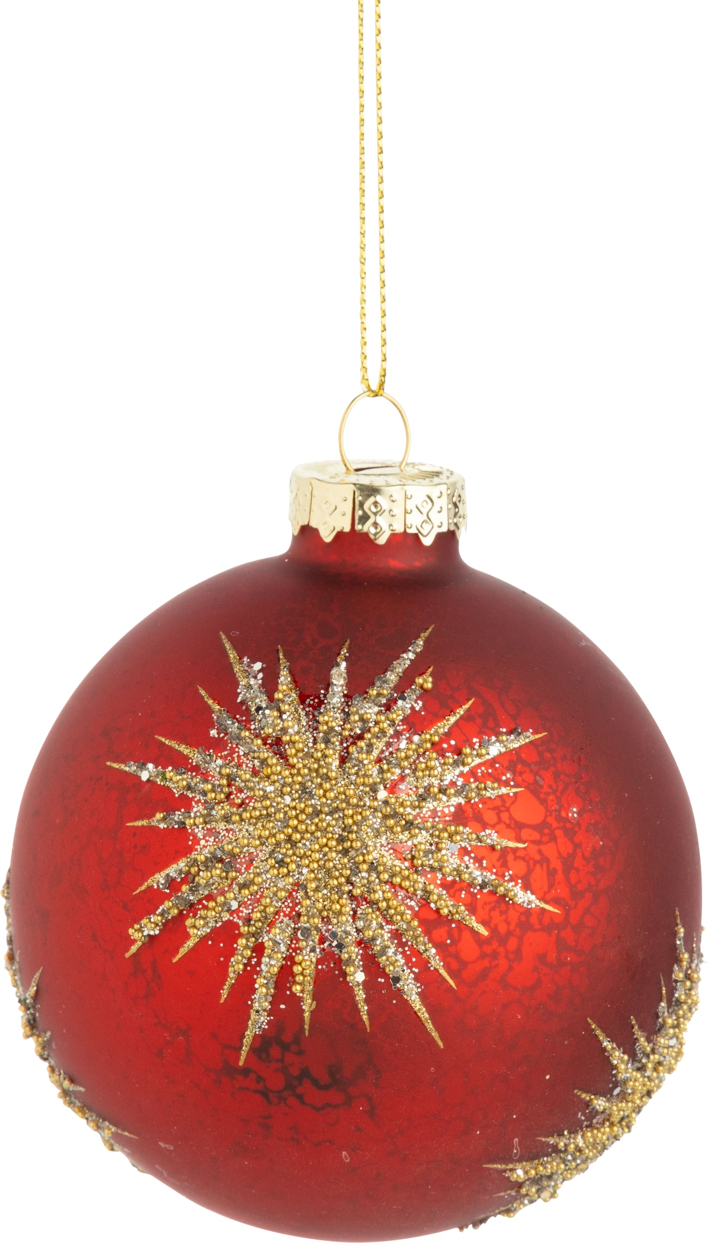 Ornament - Antique Red Glass Ball w/ Gold Bead