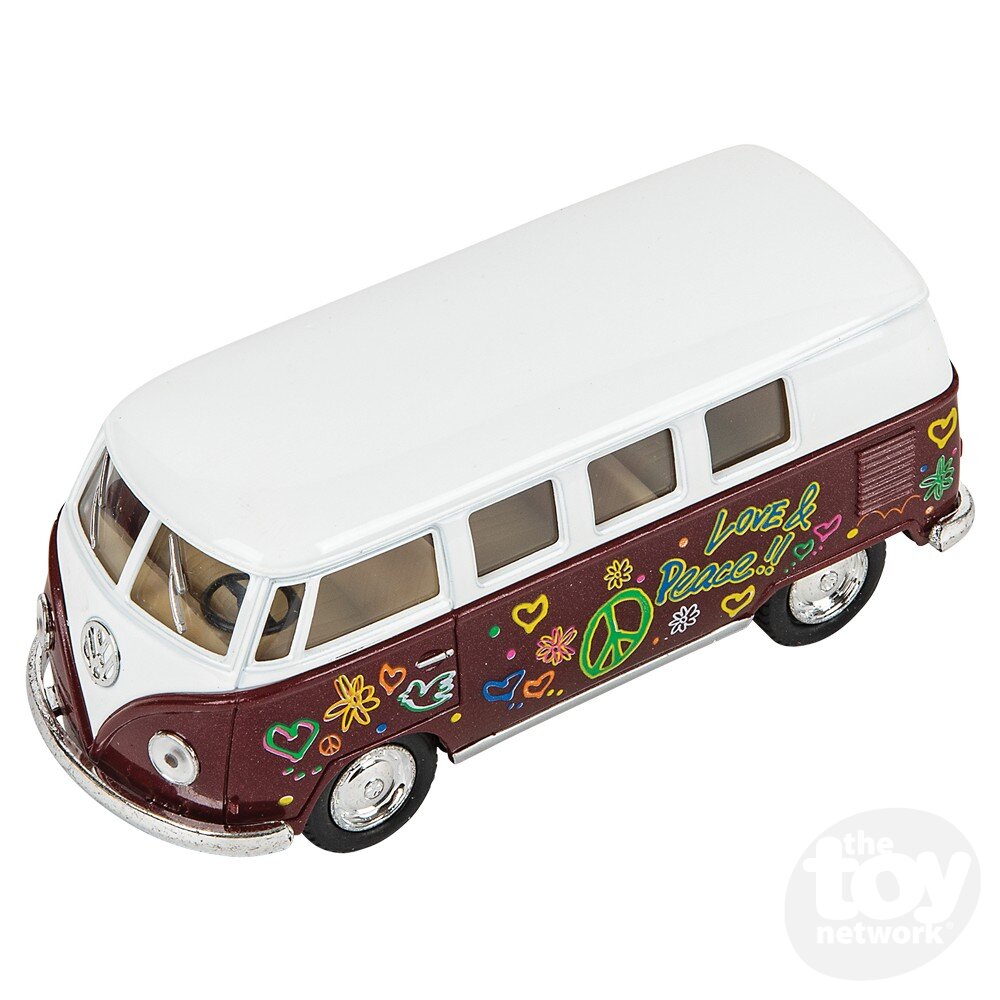Diecast Pullback - VW Bus - Flower Power - 1962 - 5" - Sold Individually