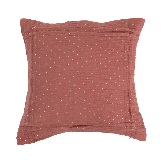 Pillow Gold Foil Dots Pleated Cotton Double Cloth Rose 16" Square