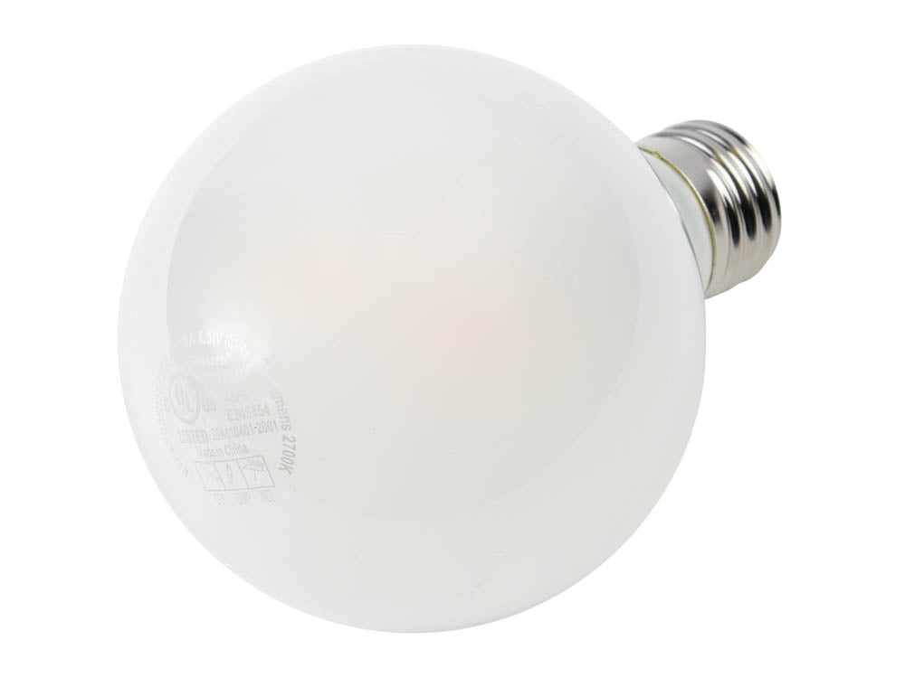 LED Light bulb Warm White, 4.5W (60W Equivalent) Globe G25, E26 Base; Frosted, Dimmable, 500 Lumens, 2700K,