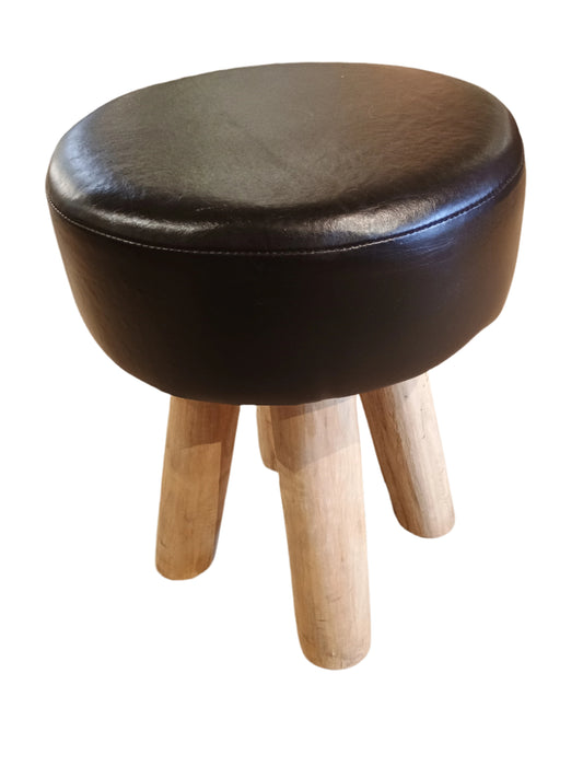 Stool Teak Goat Hide Natural & Brown