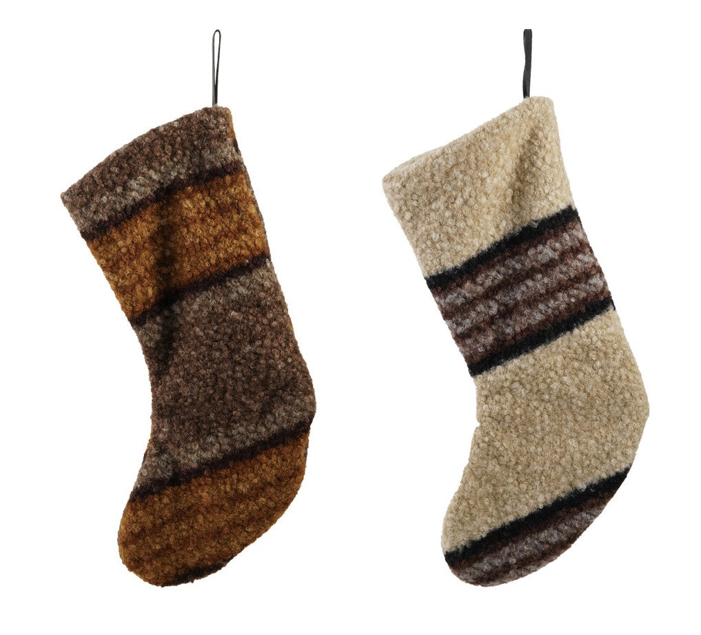 Holiday - Stocking - Faux Sherpa with Stripes