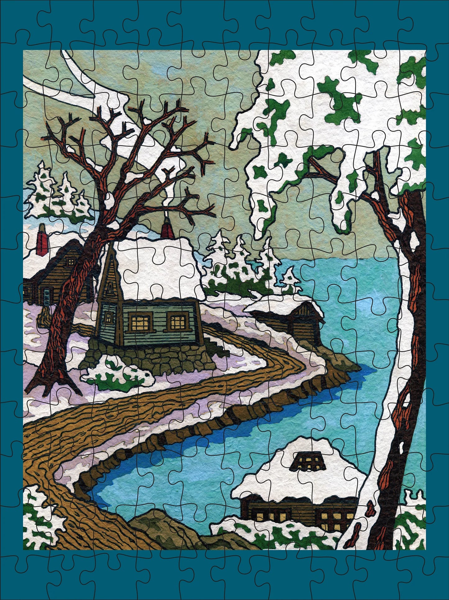 Jigsaw Puzzle Mini - 120 Piece - 4 Image Set - CJ Hurley - Snowy Cabins