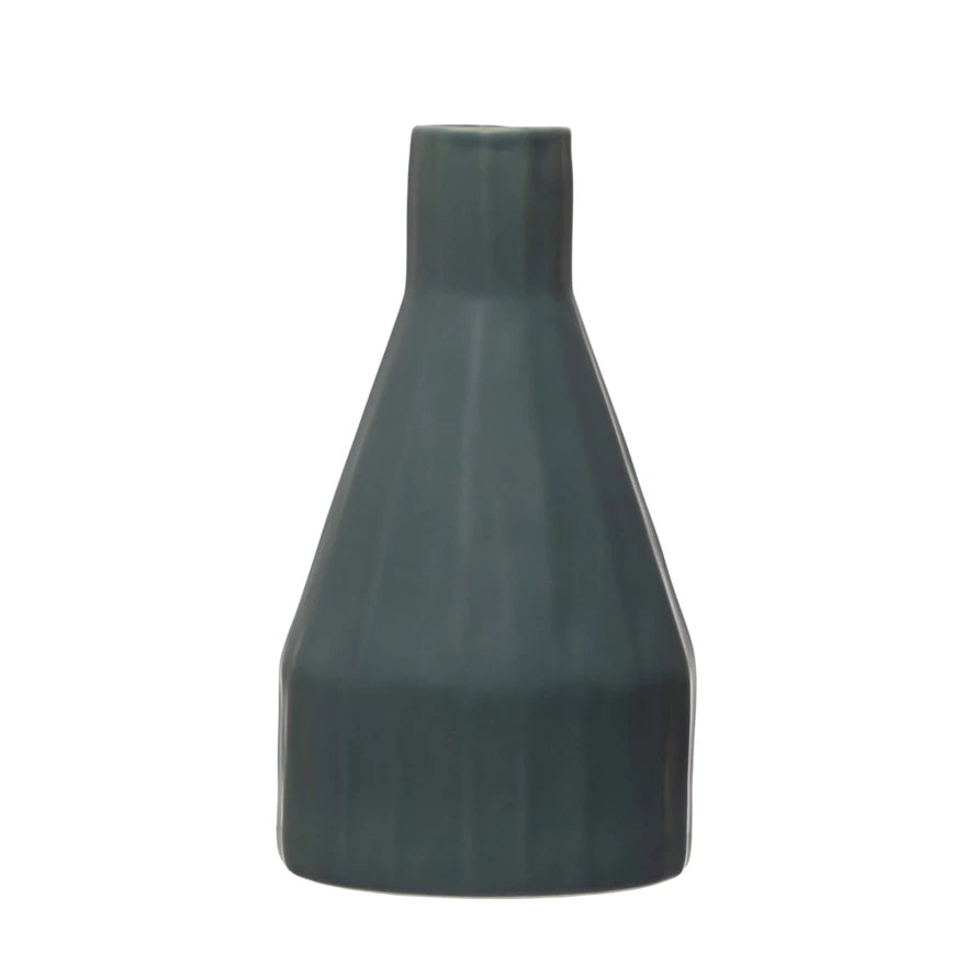 Vase Dolomite Pleated Matte Blue 9.25" High