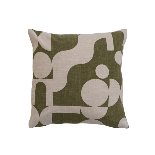 Pillow Cotton Slub Printed Abstract Design Green & Natural 18" Square