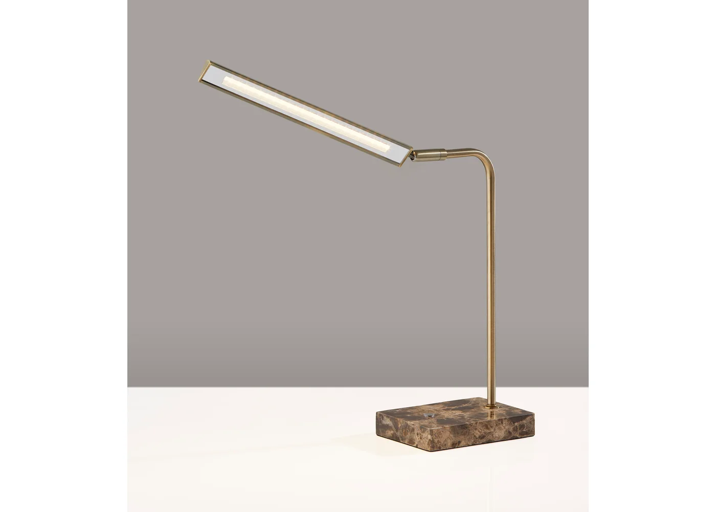 Reader Desk Lamp LED  15" High Antique Brass & Marble