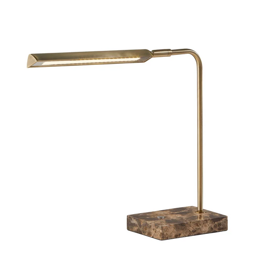 Reader Desk Lamp LED  15" High Antique Brass & Marble