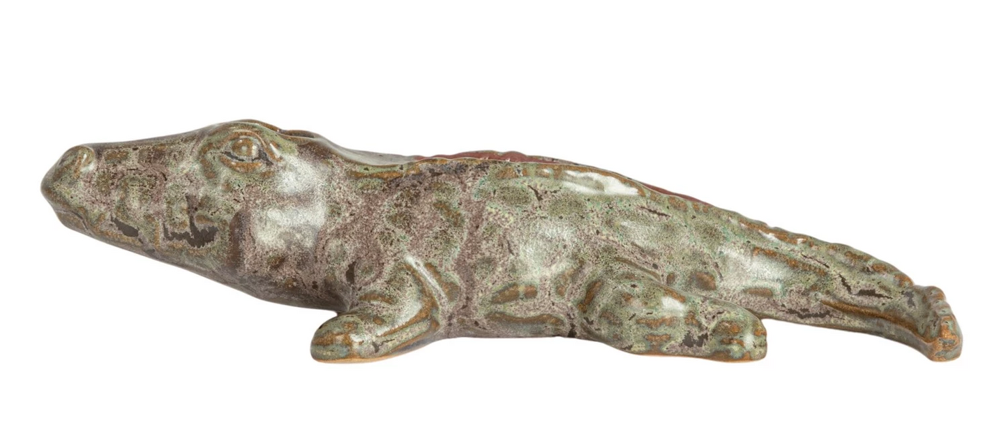 Alligator Match Holder Stoneware w/ Striker