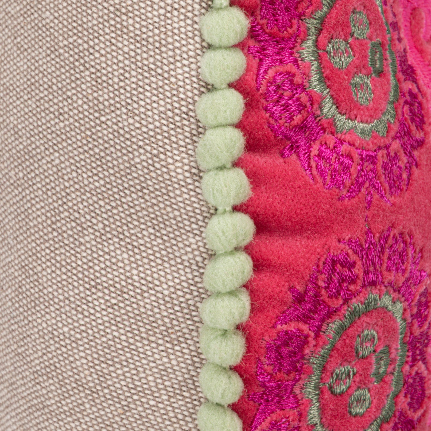 Pillow Round Cotton Velvet Embroidered Pink & Fuchsia 16"