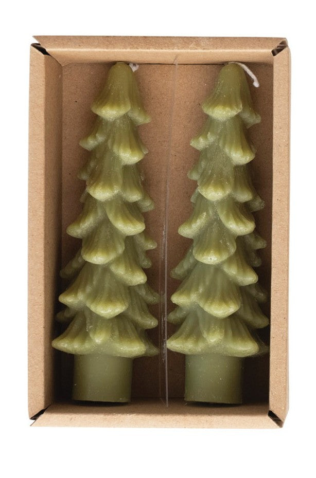 Holiday - Taper Candle Tree Shaped Cedar Green Set of 2 - 5"h