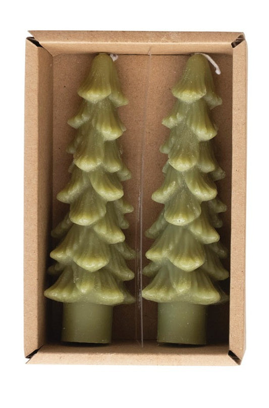 Holiday - Taper Candle Tree Shaped Cedar Green Set of 2 - 5"h