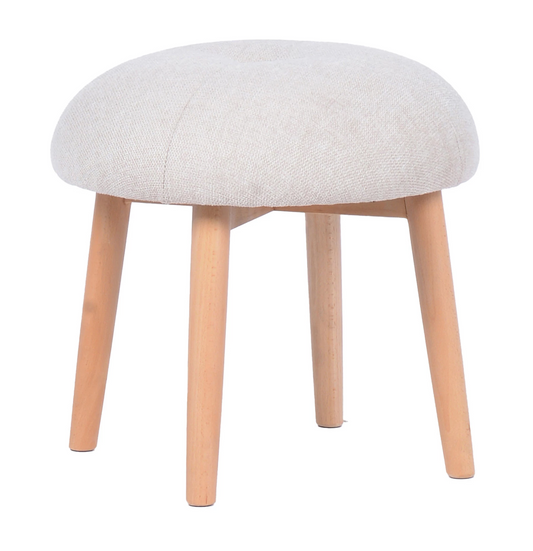 Stool Upholstered Round Linen Colored Button Tuft 17.75"h