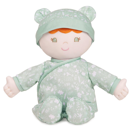 Plush Baby Doll Sustainable Daphnie Dressed In A Green Onesie