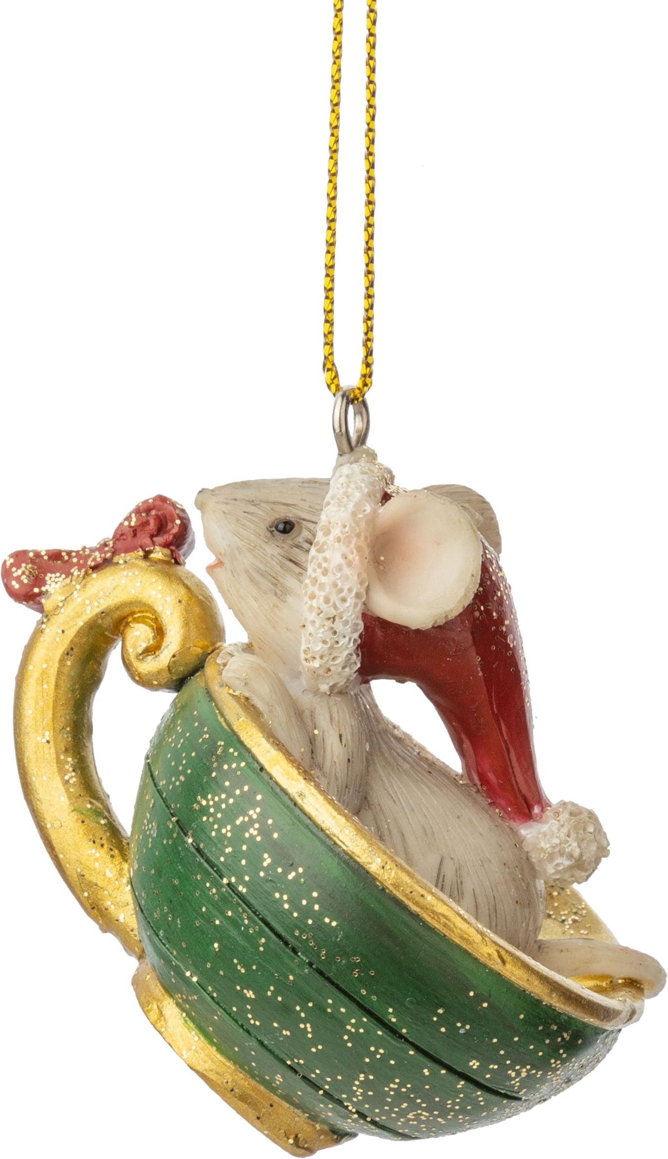 Ornament - Painted Resin Mouse in Tea Cup