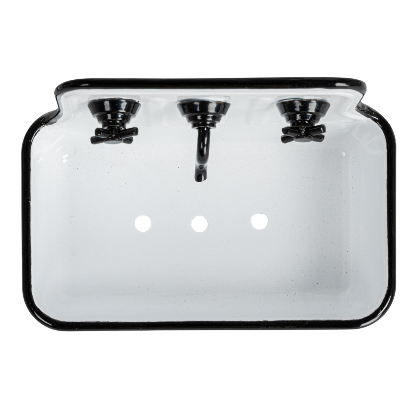 Soap Dish Metal Sink w/ Faucet, White & Black