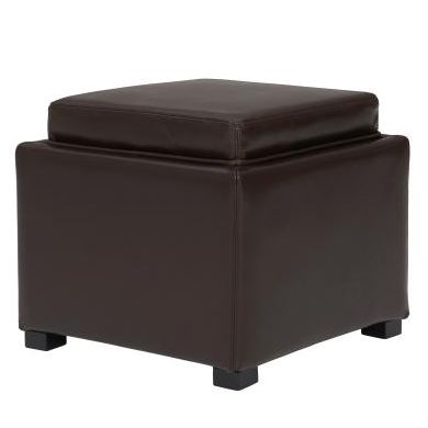 Cameron Leather Storage Ottoman Brown Leather Black Legs & Tray