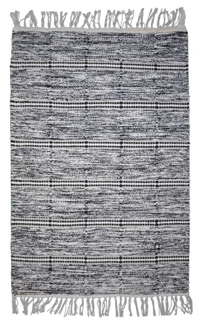 Stria Rag Rug Cotton Black & White 30" x 50"