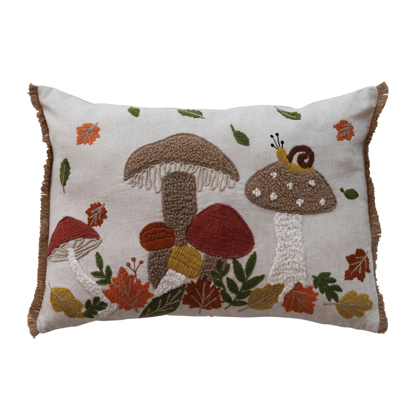 Pillow Lumbar Mushroom Woodland Embroidery & Applique 20" x 14"