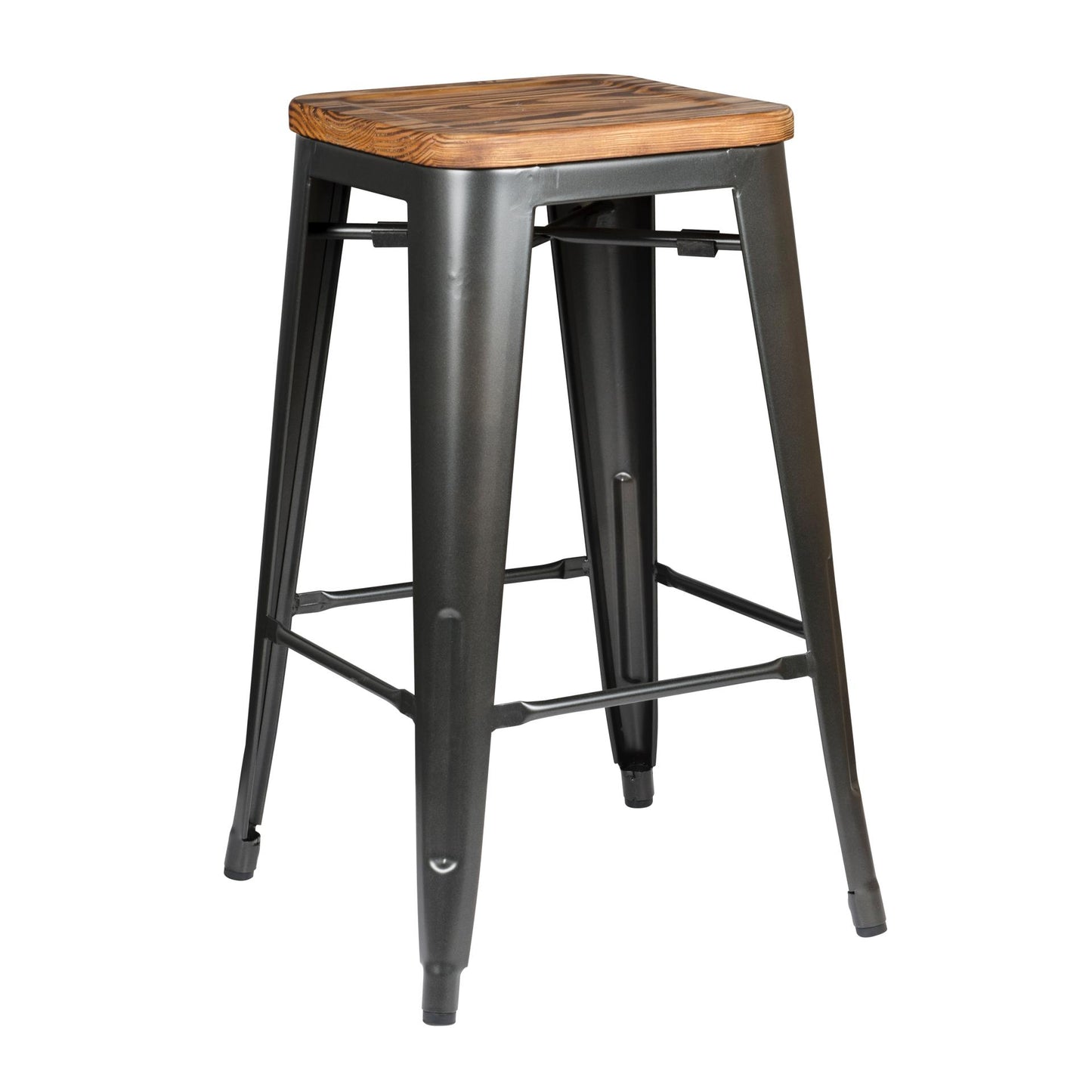 Metropolis Wood Seat Backless Counter Stool 26in Gunmetal