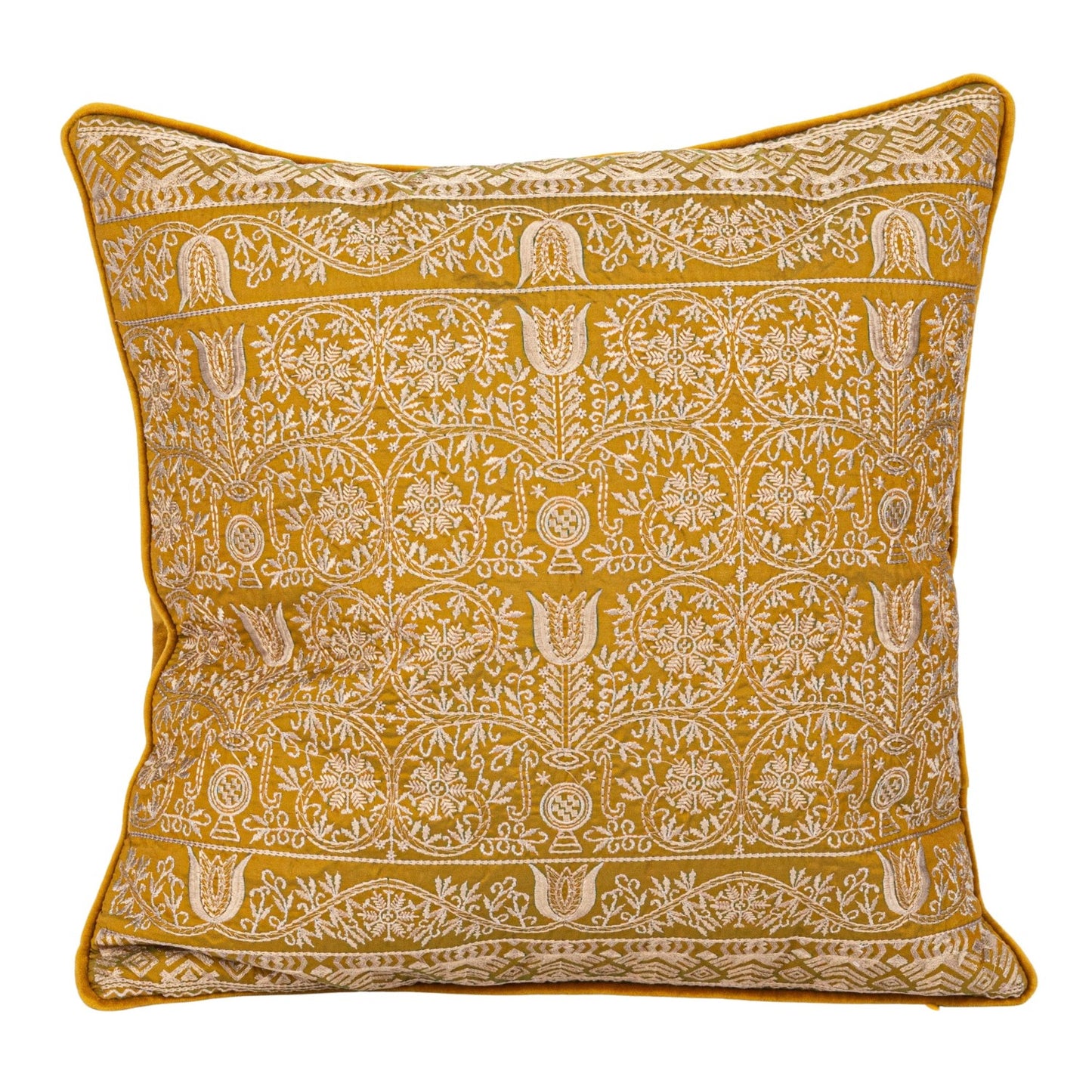 Pillow Cotton Velvet Embroidered Chartreuse 18" Square