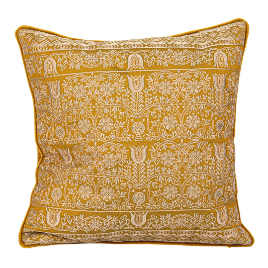 Pillow Cotton Velvet Embroidered Chartreuse 18" Square
