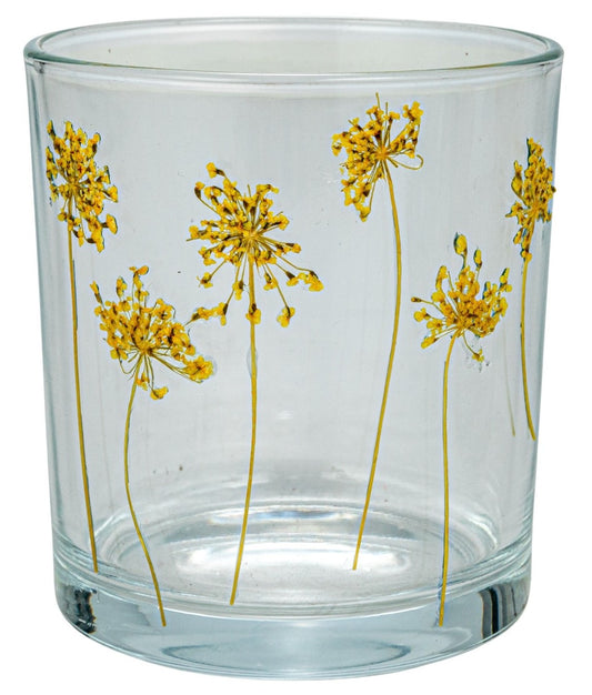 Votive Holder Glass with Painted Dandelion Clear & Gold - Sold Individually