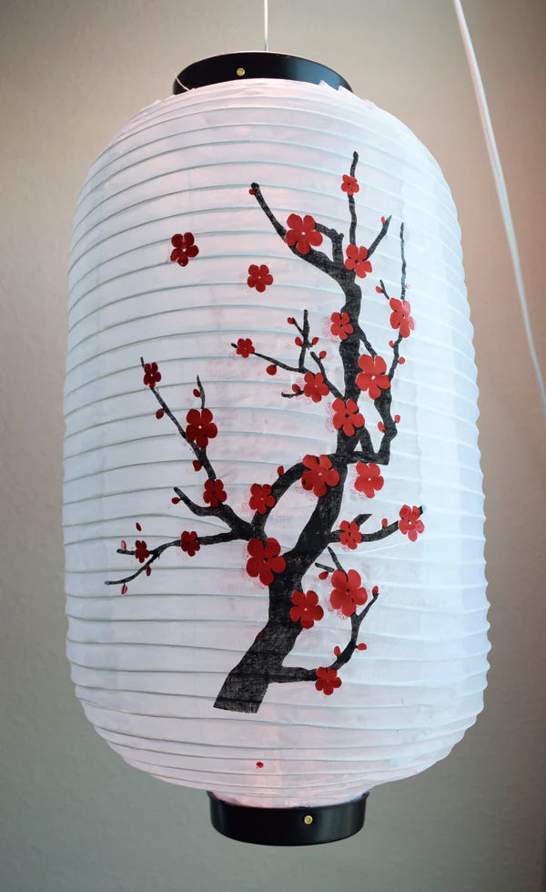 Japanese Lantern Oblong Nylon Plum Tree White 16.5" Long
