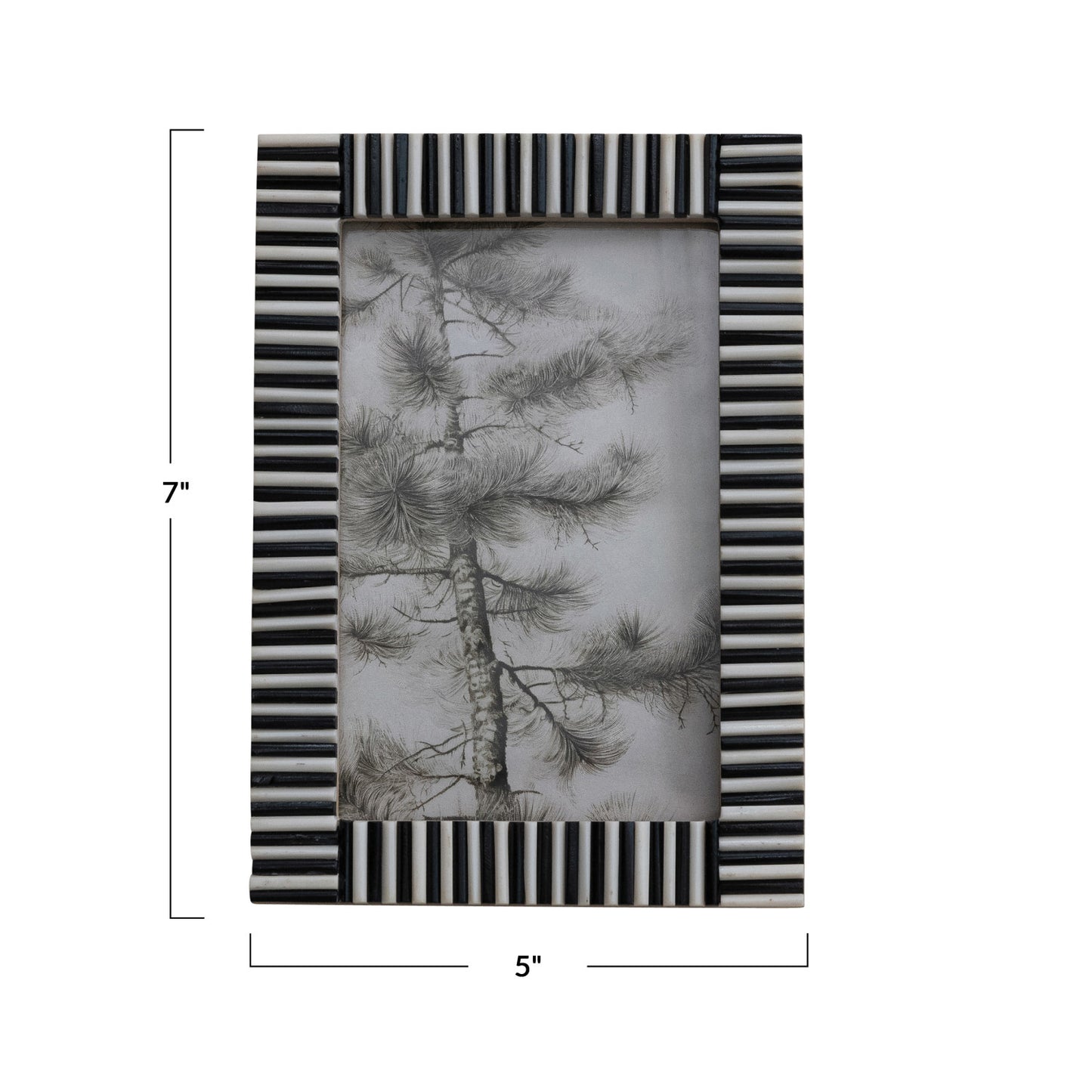 Frame  MDF & Resin Ribbed Black & White Holds 4" x 6" Photo