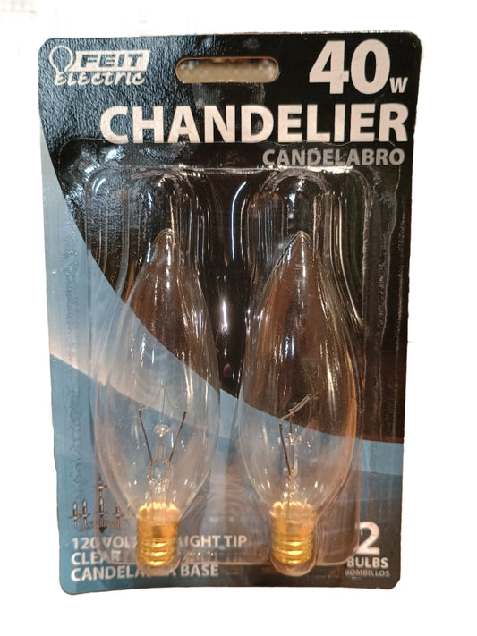 Lightbulb Candelabra 40 Watt Torpedo, Clear, Incandescent, 120 Volt,
 (2 Pack)