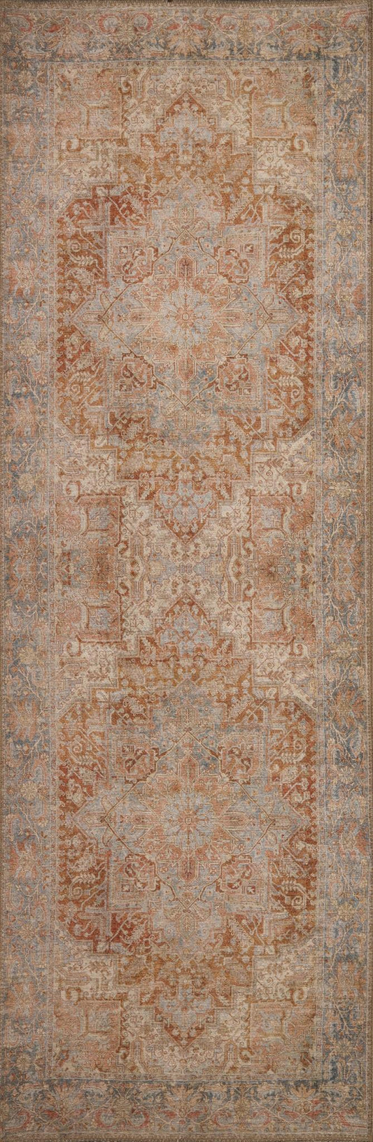 London Serena Rust & Blue Washable Rug Runner 2'6" x 7'6"