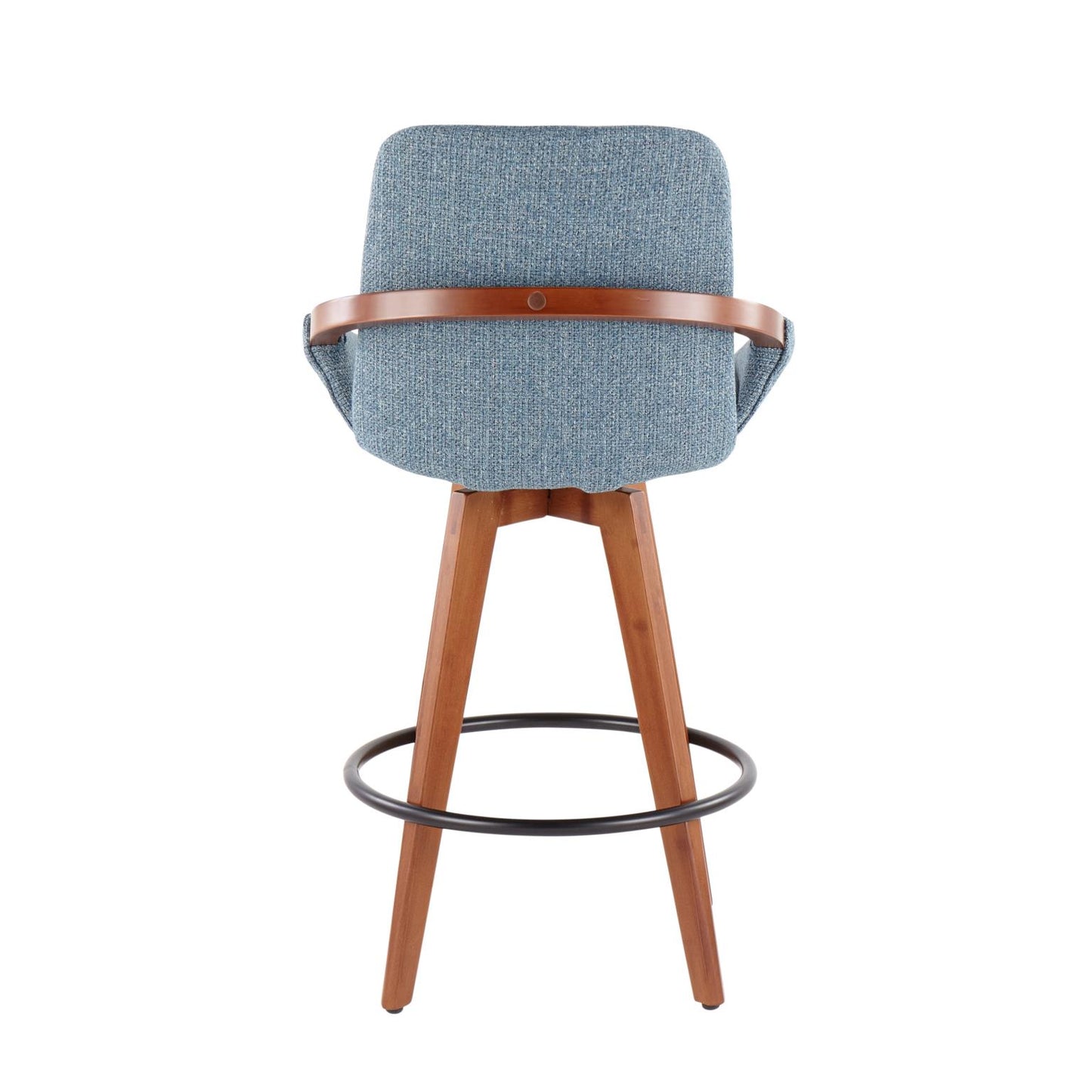 Cosmo Swivel Counter Stool Fabric Blue & Walnut Wood