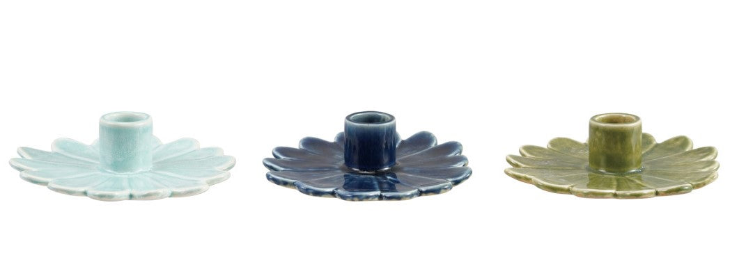 Taper Holder Stoneware Flower Shaped 3 Colors 5" Round (Sold Individually)