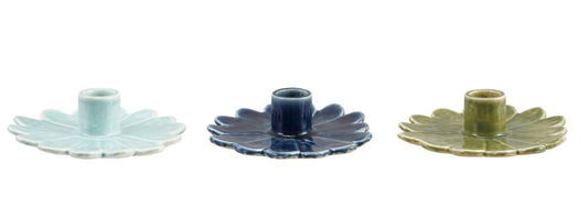 Taper Holder Stoneware Flower Shaped 3 Colors 5" Round (Sold Individually)