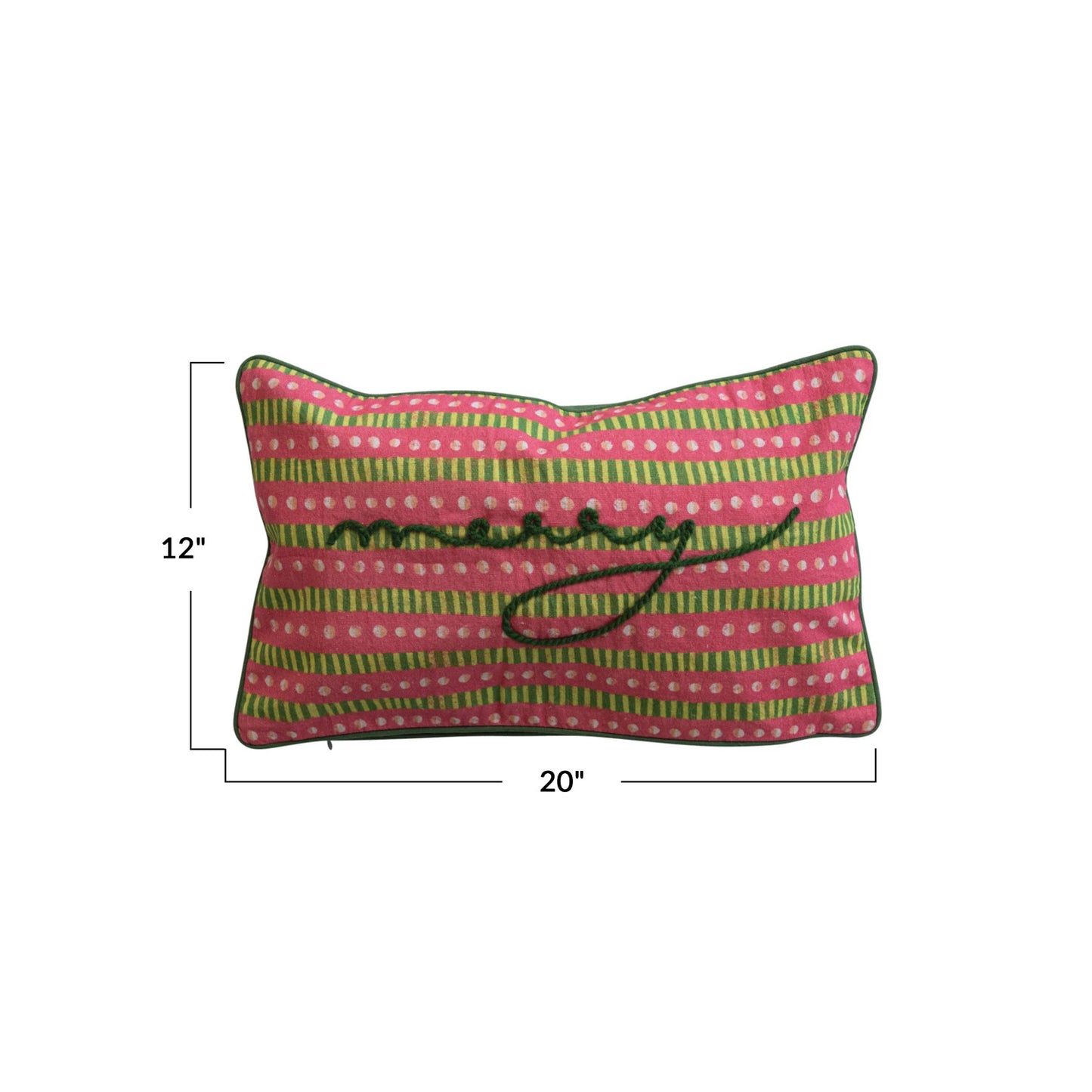Pillow Lumbar Holiday Cotton Slub Printed Pink and Green 20"L x 12"H