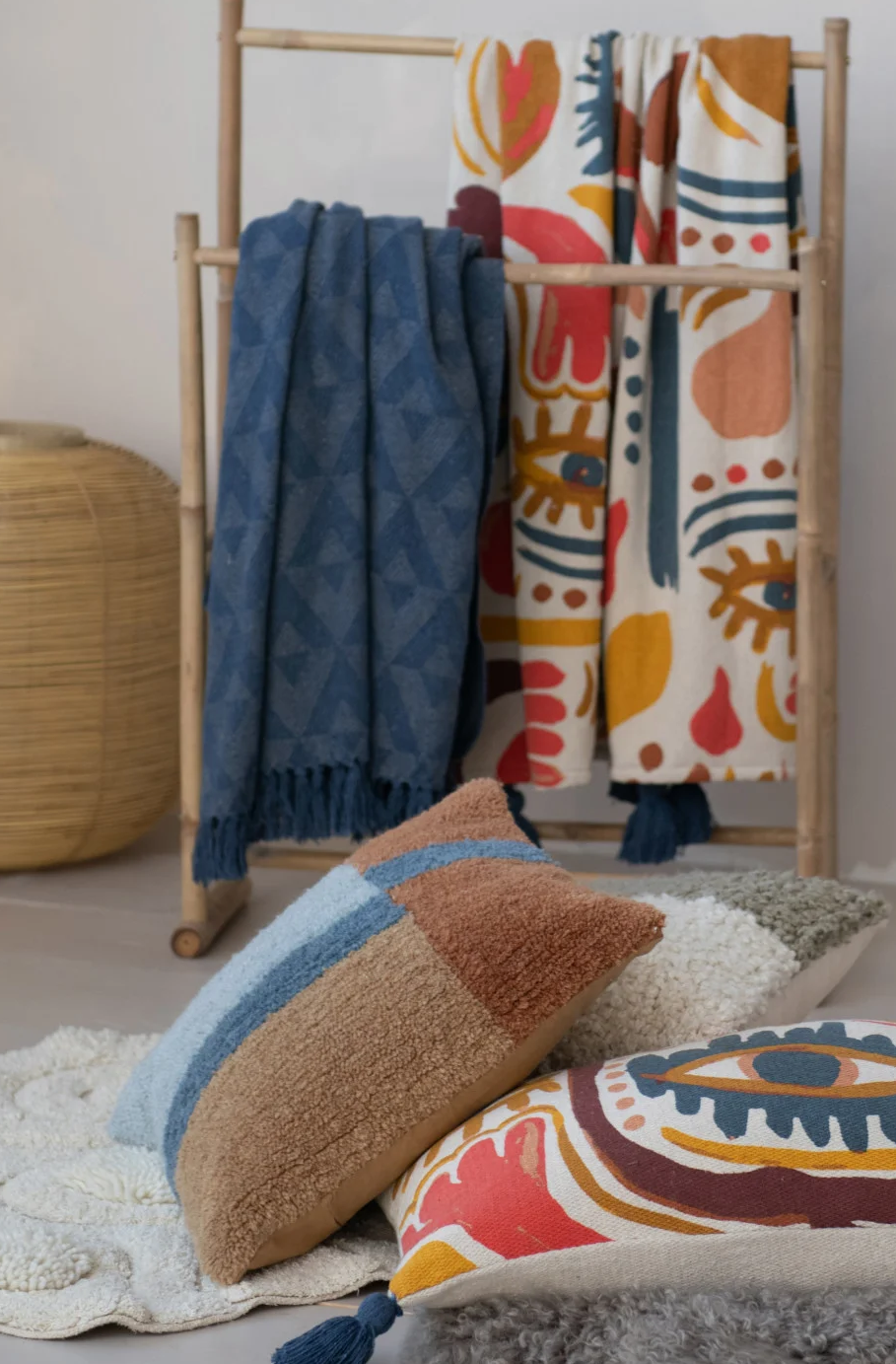 Pillow Wool & Cotton Browns & Blues 18" Square