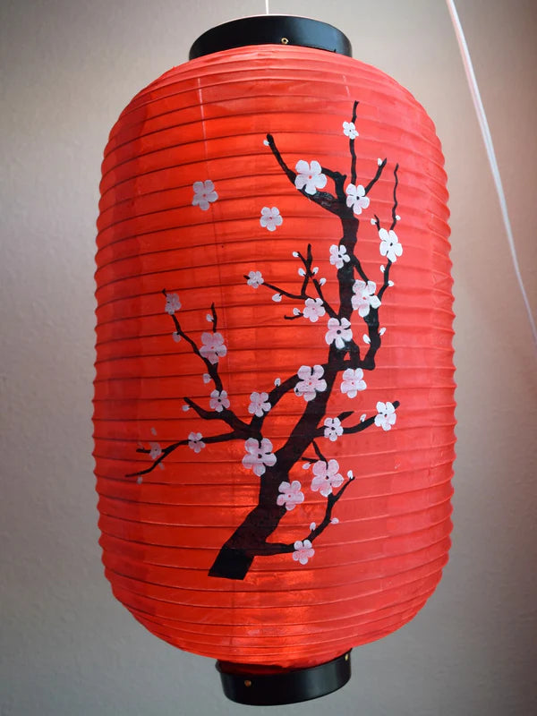 Japanese Oblong Lantern Nylon Plum Tree Red 16.5" Long