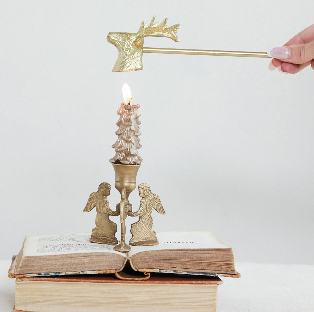 Holiday - Candle Snuffer - Cast Aluminum Deer Head Gold Finish 9" Long