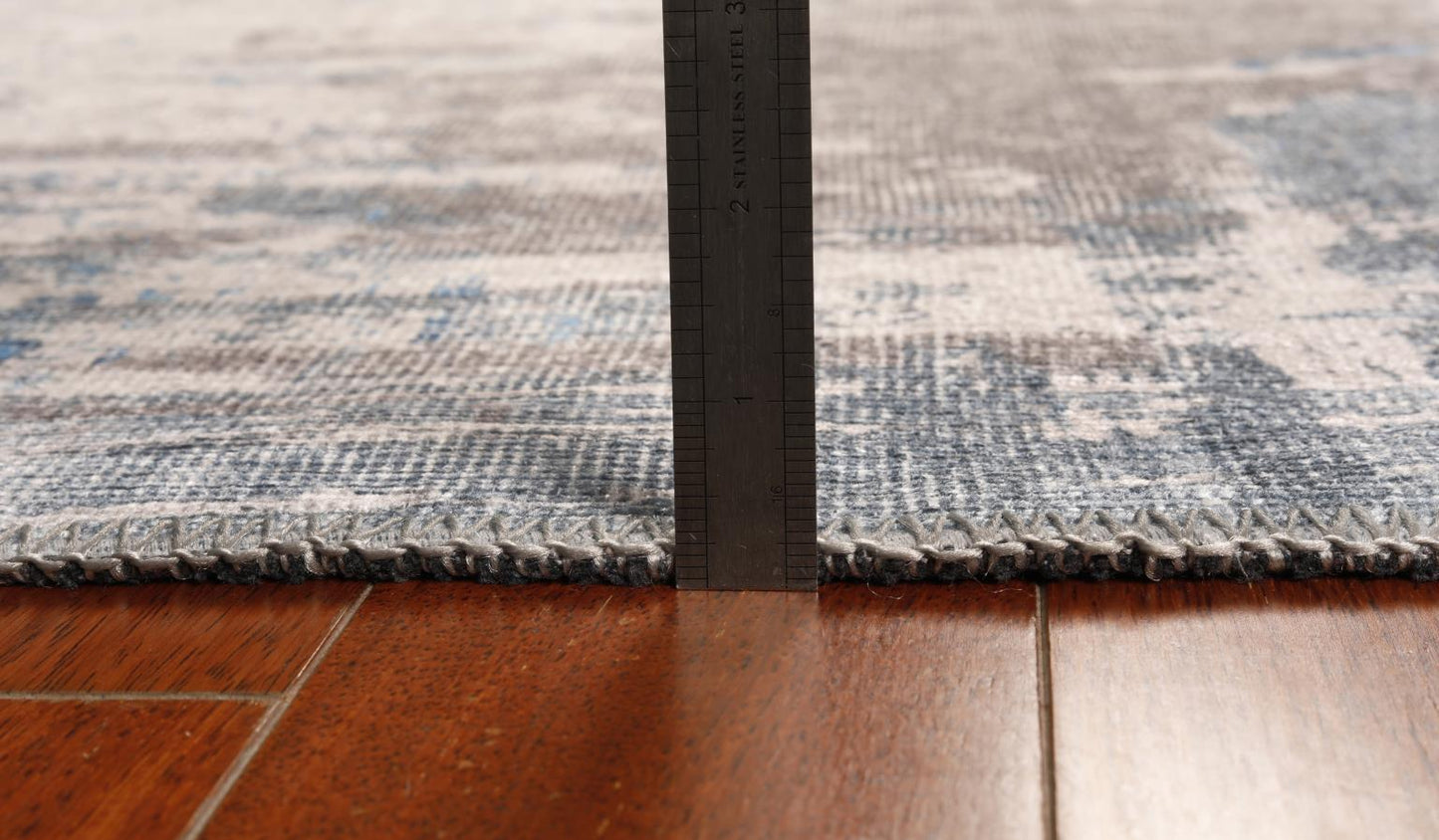 London Elements Grey/Blue Washable Rug 2' x 3'