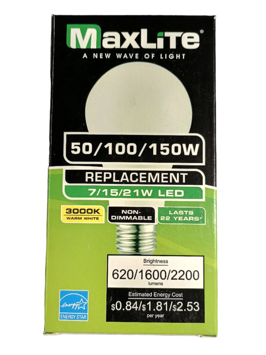 LED 3 Way Light Bulb 7/15/21W (50/100/150W Equivalent), E26, 620/1600/2200 Lumens, 3000K CCT