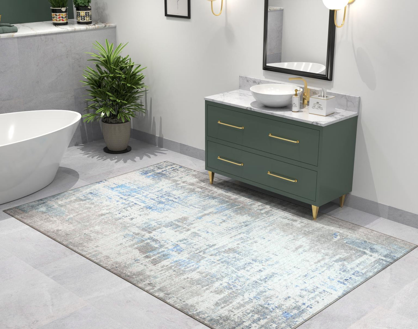 London Elements Grey/Blue Washable Rug Runner 2'6" x 7'6"