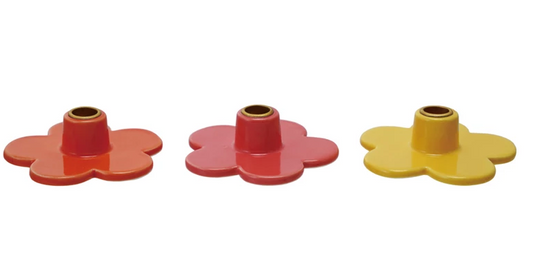 Taper Holder Flower Shaped Stoneware 3 Colors (Sold Individually)  Holds 1/2" Candle