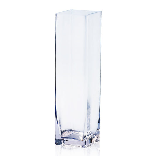 Clear Glass Vase Square Pillar 3x3x12in