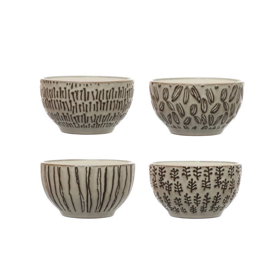 Embossed Stoneware Dish w/ Flower, 4 Styles (Sold Individually)