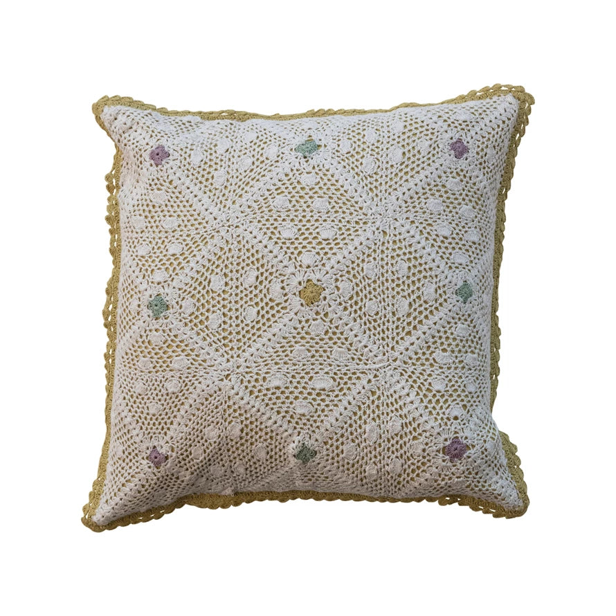 Pillow Crochet Cotton Multi Color 18" Square