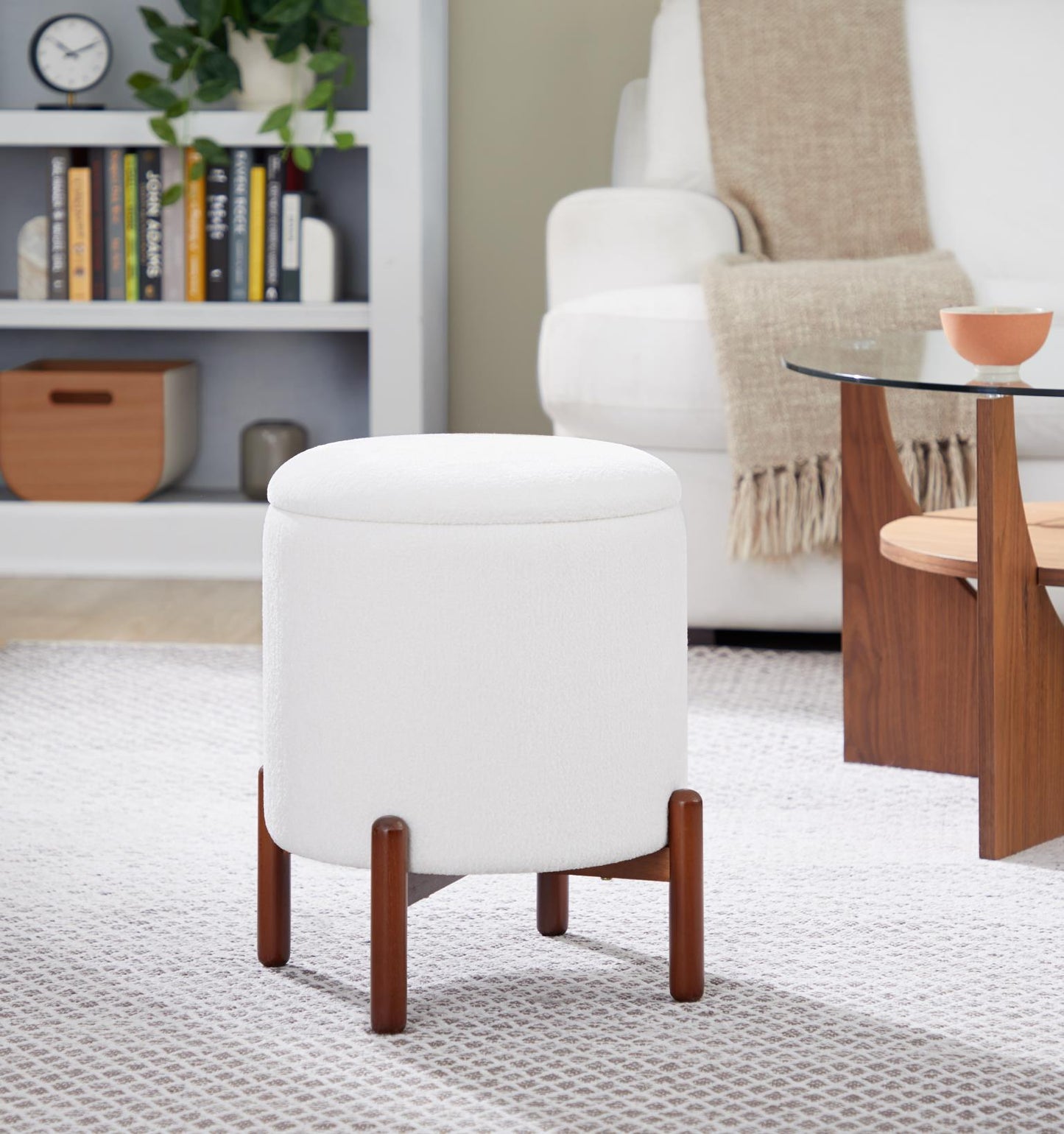 Daniella Contemporary Walnut Wood Storage Ottoman White