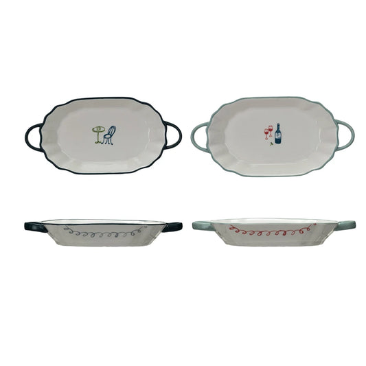 1 Cup Stoneware Casserole Dish w/ Handles, Rim & Bistro Image, 2 Styles (Sold Individually)