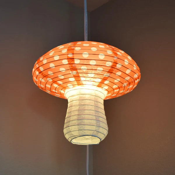 Paper Lantern Mushroom Shaped Red & White Polka Dots 8"