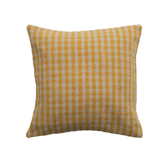 Pillow Gingham Woven Recycled Cotton Blend Yellow 18" Square