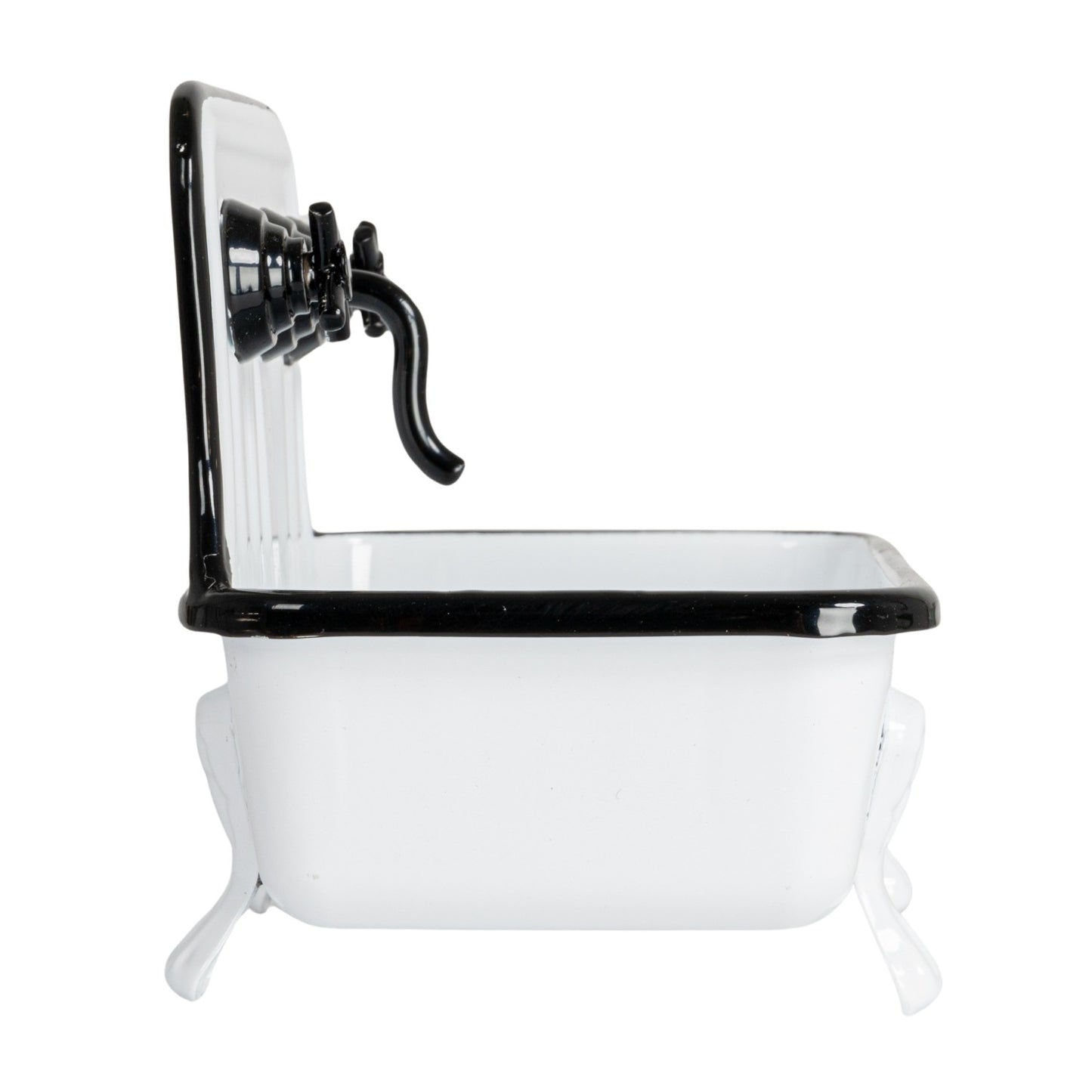 Soap Dish Metal Sink w/ Faucet, White & Black
